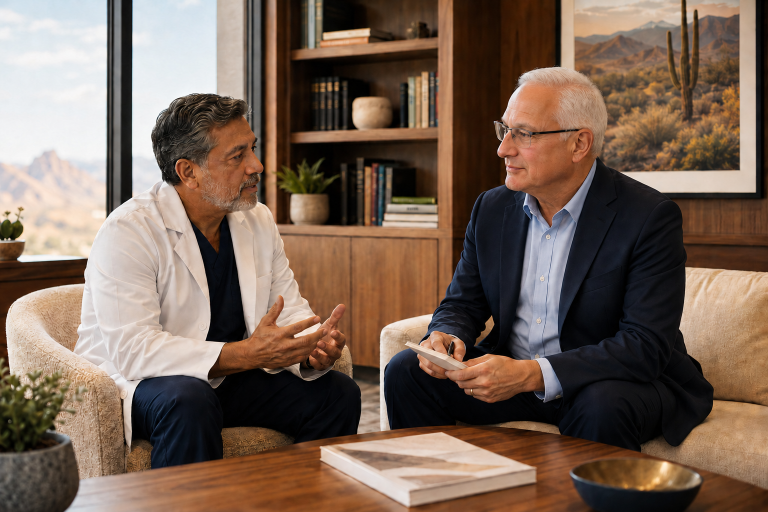 Healthcare advisor consulting with physician in office
